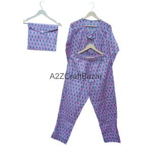 Ensemble pyjama imprimé à la main en coton 100% pur, col rond, pour femmes et filles, très demandé - Product Image 6