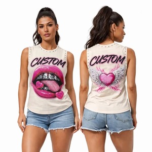 Débardeur personnalisé avec impression graphique et strass, 100% coton, grammage lourd, impression DTF, sans manches, unisexe, OEM ODM, vente en gros - Product Image 4