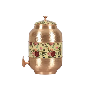 Copper Water <b>Dispenser</b> With Lid Handmade Traditional Chinese Style Round Kitchen Use Thermal Insulation Metal Body - Product Image 5