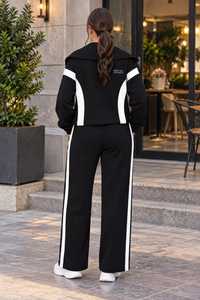<b>Women's</b> Black <b>White</b> 2 in 1 Fleece Color Block <b>Tracksuit</b> Set Zip up Turn Down Collar Sweatshirt Full Length Pants Loose - Product Image 6