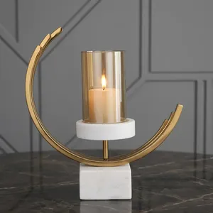 Gold Finish Metal <b>Candle</b> Holder Decorative Tabletop <b>Candle</b> Stand Modern Home Decor Centerpiece with <b>Marble</b> Base - Product Image 6