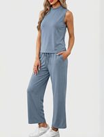 Ensemble décontracté deux pièces pour femme : débardeur et pantalon, couleur unie, écologique, respirant, séchage rapide, léger, doux et extensible, idéal pour l'été