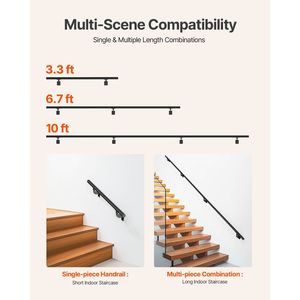 Corrimano per Scale in Tubo di Alluminio Zincato Nero da 10 Piedi, Montaggio a Parete, Diametro 1,26 Pollici per Uso Interno ed Esterno - Product Image 5