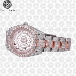 Charm Jewells Luxury <b>Men's</b> Stainless Steel <b>Watch</b> 40mm Case Mechanical Movement Diamond Accents Leather Band 10 Bar Water - Product Image 2
