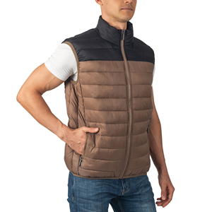 Chaleco Acolchado con Cuello Alto Marrón para Hombre, con Cierre de Cremallera, Cortavientos, Ropa Casual de Otoño - Product Image 3