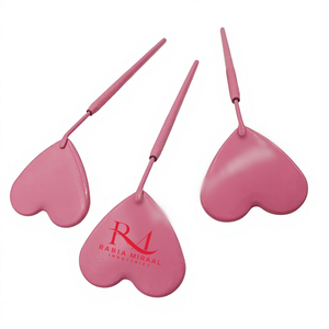 Miroir d'inspection pour extensions de cils, forme cœur, rose, revêtement poudré, poignée diamantée - Product Image 2