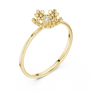 Anillo Minimalista en Forma de Flor de Oro Amarillo Sólido de 10k, 14k, 18k con Diamantes Cultivados en Laboratorio de Corte Redondo, Anillo de Boda Clásico, Regalo para Ella - Product Image 3