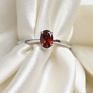 Natural Oval Cut <b>Garnet</b> 925 Sterling <b>Silver</b> Luxury Prong Setting Red Gemstone Women's Engagement & Party Gift <b>Ring</b> - Product Image 1