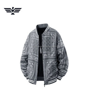 Veste bomber décontractée pour homme de qualité supérieure, hiver, noire, imprimé paisley, coupe-vent, col montant, fermeture éclair, service OEM fini - Product Image 2
