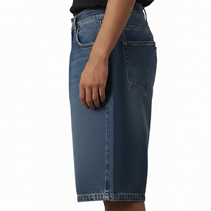 Jorts en jean streetwear de haute qualité pour homme, délavés, coupe ample et style baggy, à jambe large, couleur unie, coupe-vent, avec braguette boutonnée - Product Image 6