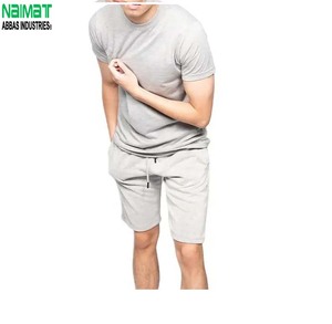 Ensemble t-shirt et short en coton gris pour homme, col rond, tenue décontractée d'été, tissu tricoté respirant - Product Image 5