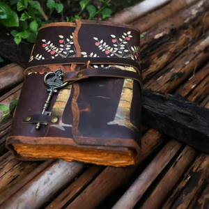 Carnet en cuir Arbre de Vie Mystique, fait main, pour femmes, journal de voyage, carnet de croquis vierge pour notes et grimoires - Product Image 3