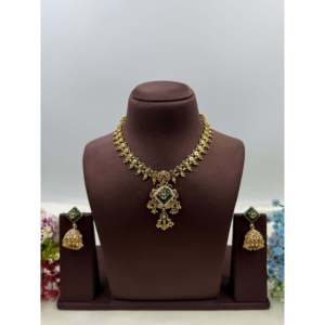 Indian Ethnic <b>Gold</b> Plated Zircon Beaded Necklace & Earring <b>Set</b> for Festivals - Product Image 1