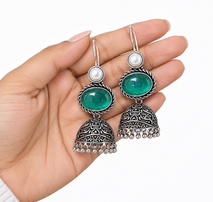 Proveedor Mayorista de Pendientes Jhumka de Piedra Verde Vintage |   Pendientes Colgantes Estilo Boho Tribal - Product Image 3