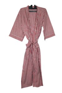 ชุดกิโมโนผ้าฝ้ายลายทางสีน้ำตาลสนิม |   เสื้อคลุมอาบน้ำน้ำหนักเบาสำหรับผู้หญิง ทำด้วยมือ |   เสื้อคลุมบล็อกพิมพ์ลาย - Product Image 1