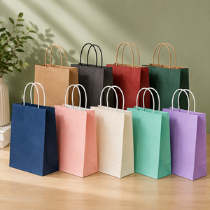 Sacs en papier kraft colorés EcoRev Eco34 avec poignées torsadées, recyclables, biodégradables, rectangulaires, style classique, sacs cadeaux longs pour les mains - Product Image 3