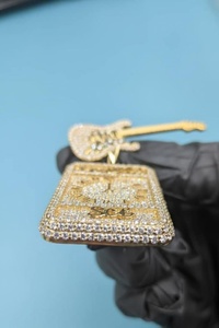 Iced Out Hip Hop Guitar <b>Clock</b> Pendant 925 <b>Silver</b> 18K Gold Moissanite Round Brilliant Cut Themed Charm Luxury Unisex Jewelry - Product Image 2