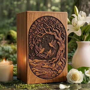 Elegant Rosewood Memorial Urn for Adults Rustic Wooden Ashes Urn with Carved Design by AYAANS - Product Image 2