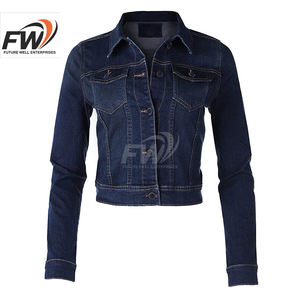 Chaqueta Vaquera Informal Extra Grande para Mujer, Personalizada OEM, con Forro de Spandex/Nylon, Relleno de Algodón, para Otoño, con Decoración - Product Image 1