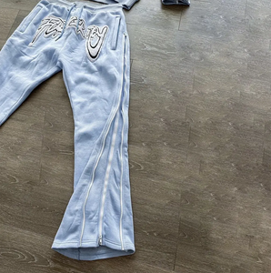 ชุดเซ็ตฮู้ดดี้พิมพ์ลายวินเทจสำหรับฤดูหนาวและกางเกงขาบานพร้อมซิปปักลายซันเฟดเอซิดวอช ชุดสตรีทแวร์ผู้ชาย - Product Image 3