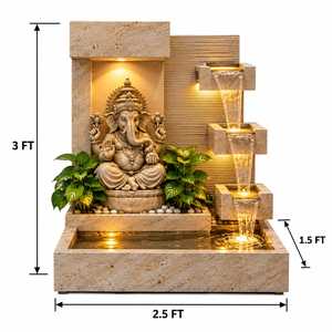 Fontaine d'eau en marbre artisanale de luxe pour l'extérieur, avec éclairage LED, 3 pieds, décoration hindoue, idole de Ganesha, cascade - Product Image 2