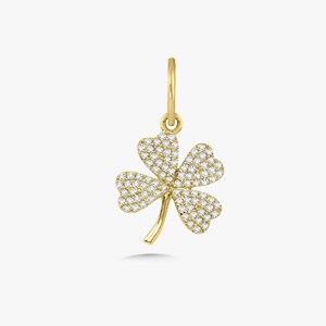 Colgante de Trébol de Cuatro Hojas con Diamante Cultivado en Laboratorio de Corte Redondo, Oro Sólido de 10k 14k, Engaste Pavé, Solitario Minimalista, Amuleto de la Suerte para Mujer, Venta al por Mayor - Product Image 5