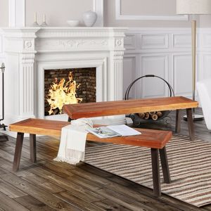 Juego de 2 Bancos de Comedor de Madera de Acacia para Patio, Muebles de Exterior - Product Image 4