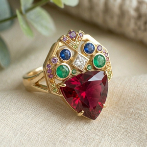 Best Selling Red Hydro 925 Sterling Silver 18K Gold Plated <b>Ring</b> US 6 10mm Trillion Shape Trendy Wholesale Jewelry - Product Image 4
