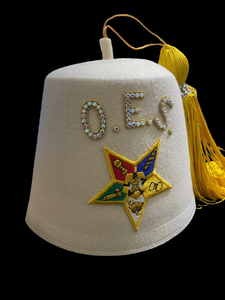 Gorro Fez Masónico O.E.S. de Algodón a Rayas con Pedrería, Hilos de Oro y Borla - Product Image 4