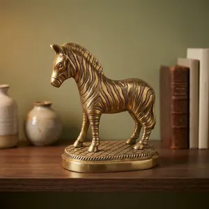 Sculpture décorative en métal de cheval avec finition or antique, motif zèbre gravé complexe, figurine animale artistique pour un intérieur de luxe - Product Image 6