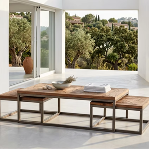 Juego de Mesa de Centro de Madera de Teca Sólida y Duradera Piore, Estilo Escandinavo Moderno, Acabado Natural Ecológico, Mesa Nido para Sala de Estar - Product Image 6