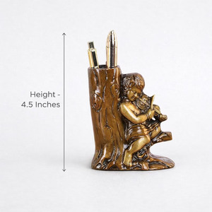 SHUBHAM Brass <b>Pen</b> Holder Figurine <b>Gold</b> Plated Polished Decorative Desk Organizer Religious Style Home Decoration - Product Image 5