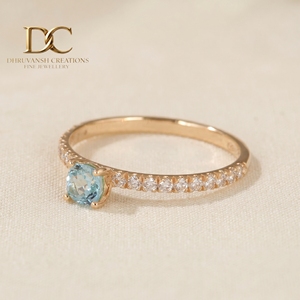 Anillo Étnico de Oro Amarillo Sólido de 14 Quilates con Diamante Cultivado en Laboratorio y Yag Paraiba Azul Cultivado en Laboratorio, Joyería Fina Certificada por IGI para Mujer - Product Image 2