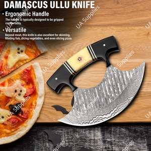 Couteau de chef Ulu professionnel en acier Damas forgé à la main, manche ambidextre, étui en cuir, lame extra-affûtée, personnalisable, pour la cuisine - Product Image 2