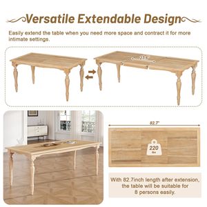 Set da Pranzo Vintage Tradizionale 6 Pezzi con Tavolo Allungabile da 82,7 Pollici, Prolunga Rimovibile da 23,6 Pollici e Sedie Imbottite da 50,4 Pollici - Product Image 2