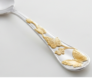 Ensemble de couverts élégants en argent avec manche floral doré, finition miroir, fourchette et cuillère pour la vaisselle de mariage - Product Image 2
