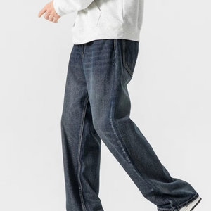 Jeans en denim vintage pour homme de haute qualité, coupe large, style streetwear décontracté, pantalon ample avec fermeture éclair, coupe ample pour homme - Product Image 3