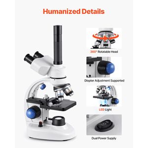 Microscopio Trinoculare Professionale con Ingrandimento 40x-5000x, Illuminazione LED, Adattatore per Telefono in Alluminio - Product Image 5