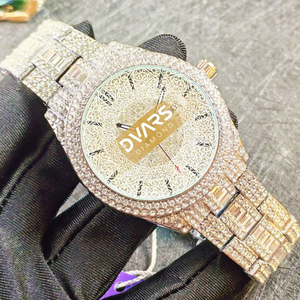 Montre à quartz pour homme de luxe, dorée, entièrement incrustée de diamants simulés, cadran hip-hop bling, bracelet à maillons métalliques - Product Image 3