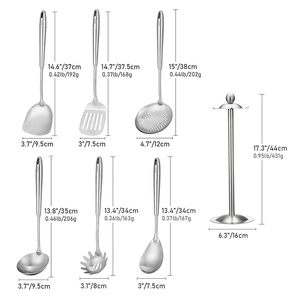 Ensemble d'ustensiles de cuisine en acier inoxydable 304 avec support, 6 pièces, cuillères de cuisine, outils de cuisine avec support rotatif - Product Image 5