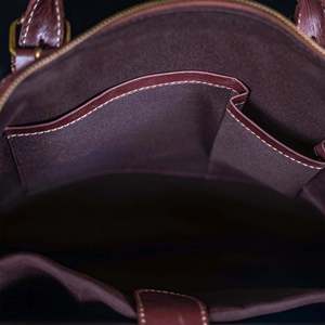 He She Wears Genuine <b>Leather</b> 6 Inch Large Capacity Laptop Satchel <b>Bag</b> <b>Soft</b> Handle Zipper Closure Vintage Style All Seasons - Product Image 3