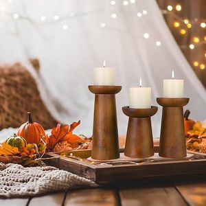 Juego de Portavelas de Madera Hechos a Mano, Rústicos y Decorativos para Mesa, para Decoración del Hogar y Bodas - Product Image 1
