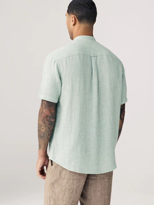 Camisa de Manga Corta para Hombre, Cuello Clásico, 100% Algodón y Lino, Estilo Casual de Verano, Varias Opciones de Color, Fabricación OEM - Product Image 6