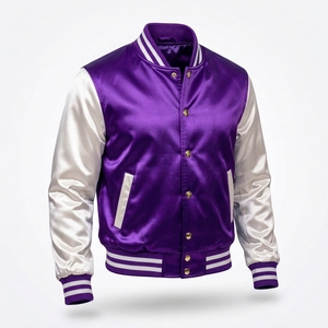 Veste universitaire jaune en satin pour homme FEXTILE INTERNATIONAL, manches blanches, col rabattu, boutonnée, style color block, veste de baseball - Product Image 5
