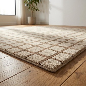 Tapis à carreaux moderne, tissé à la main, doux et moelleux, antidérapant, pour salon, chambre, bureau, hôtel, décoration - Product Image 3