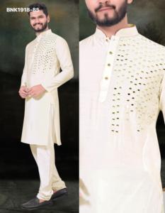 Best Quality Premium Viscose with One-Side Mirror-work Full-Sleeve Long <b>Kurta</b>-Semi Cotton Payjama Collection Supplier from India - Product Image 5