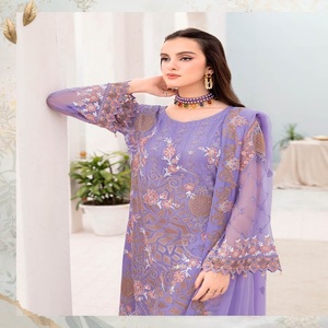 Eid saled ชุดเดรสทำงานปักลายสามชิ้นสำหรับผู้หญิงอินเดียและปากีสถาน - Product Image 1