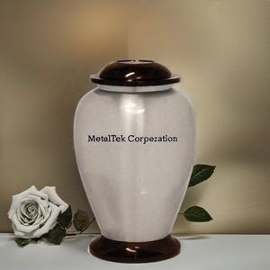 Urne funéraire en métal bicolore au design unique Nouveau style Marron et blanc Prix de gros Fournitures funéraires Urnes commémoratives pour cendres Pots - Product Image 2