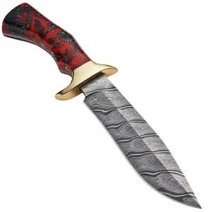 Outil artisanal utilitaire en acier Damas forgé à la main avec manche en résine de lave rouge - Product Image 2