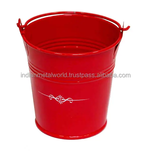 Red Garden Bucket planters with stands Huge Flower buckets manufacturers of classy iron planters for indoor outdoor decor